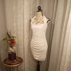 Lulu's White Halter Ruched Mini Dress